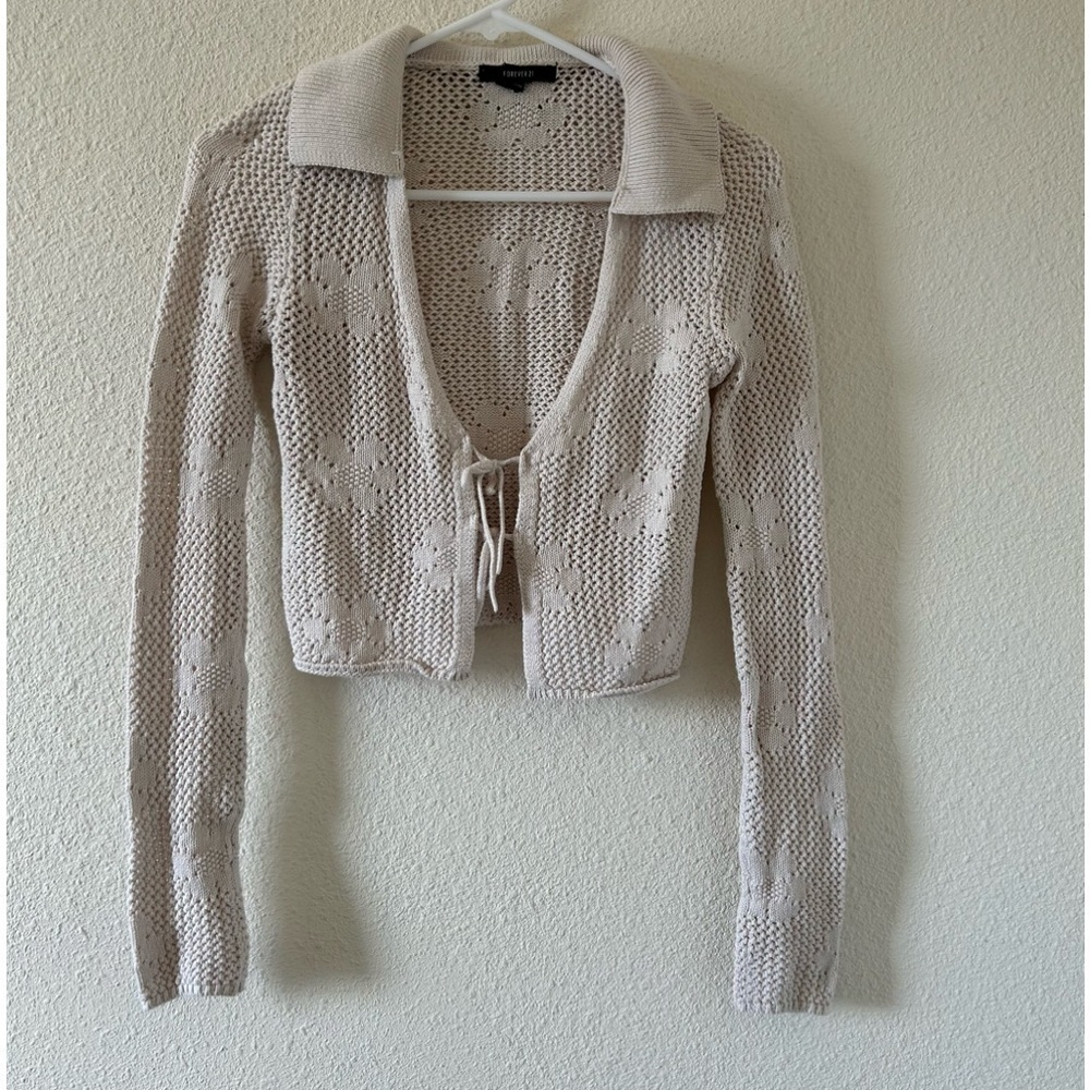 Forever 21 Women’s Crochet Knit Cardigan Small Boho Coquette Cottagecore Hippie